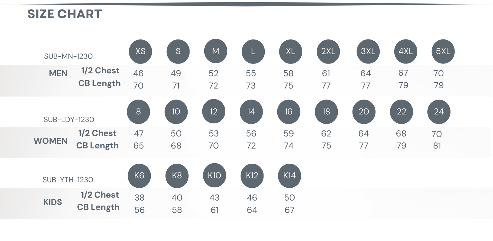 Sublimated Premiere Basketball Singlet size chart