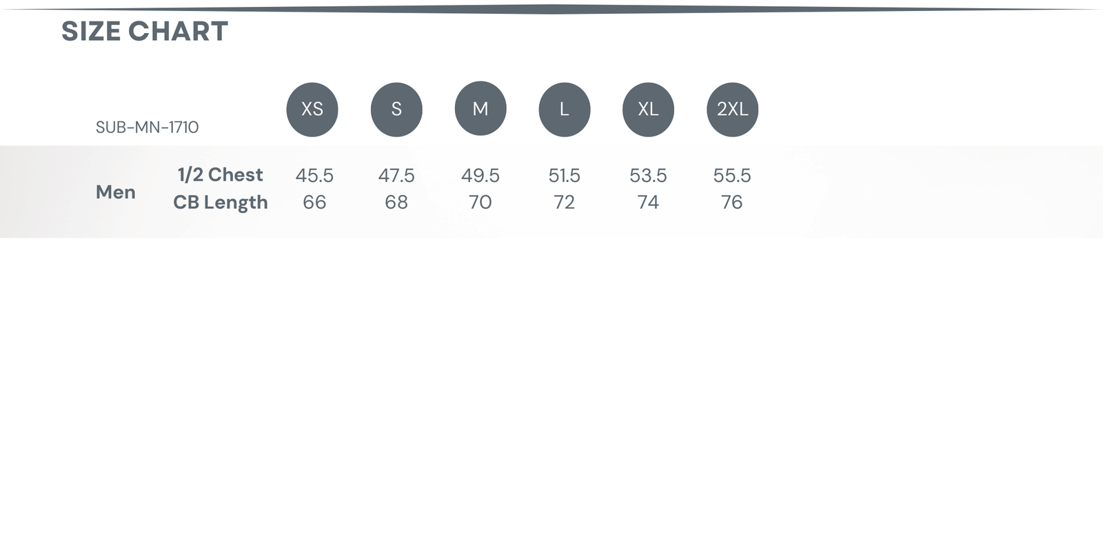 Sublimated Cycling Tops size chart