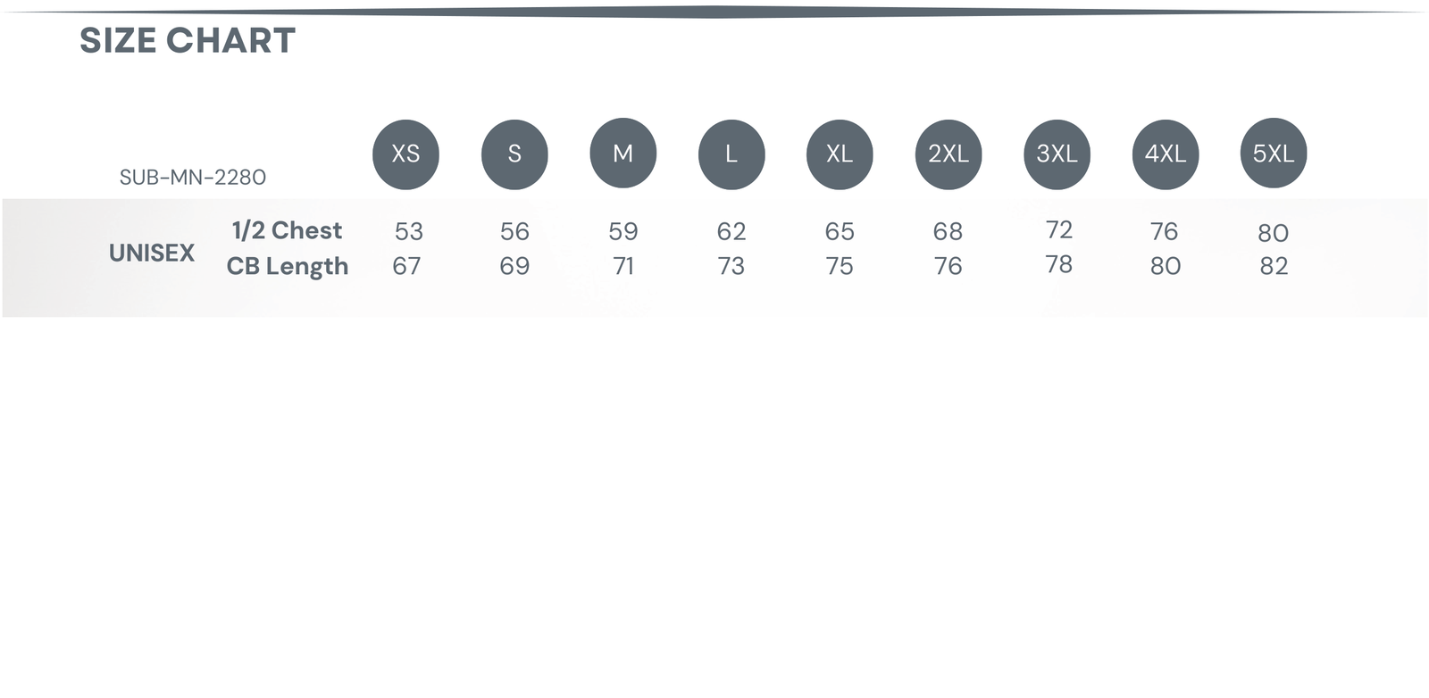 Sublimated Puffer Vest size chart
